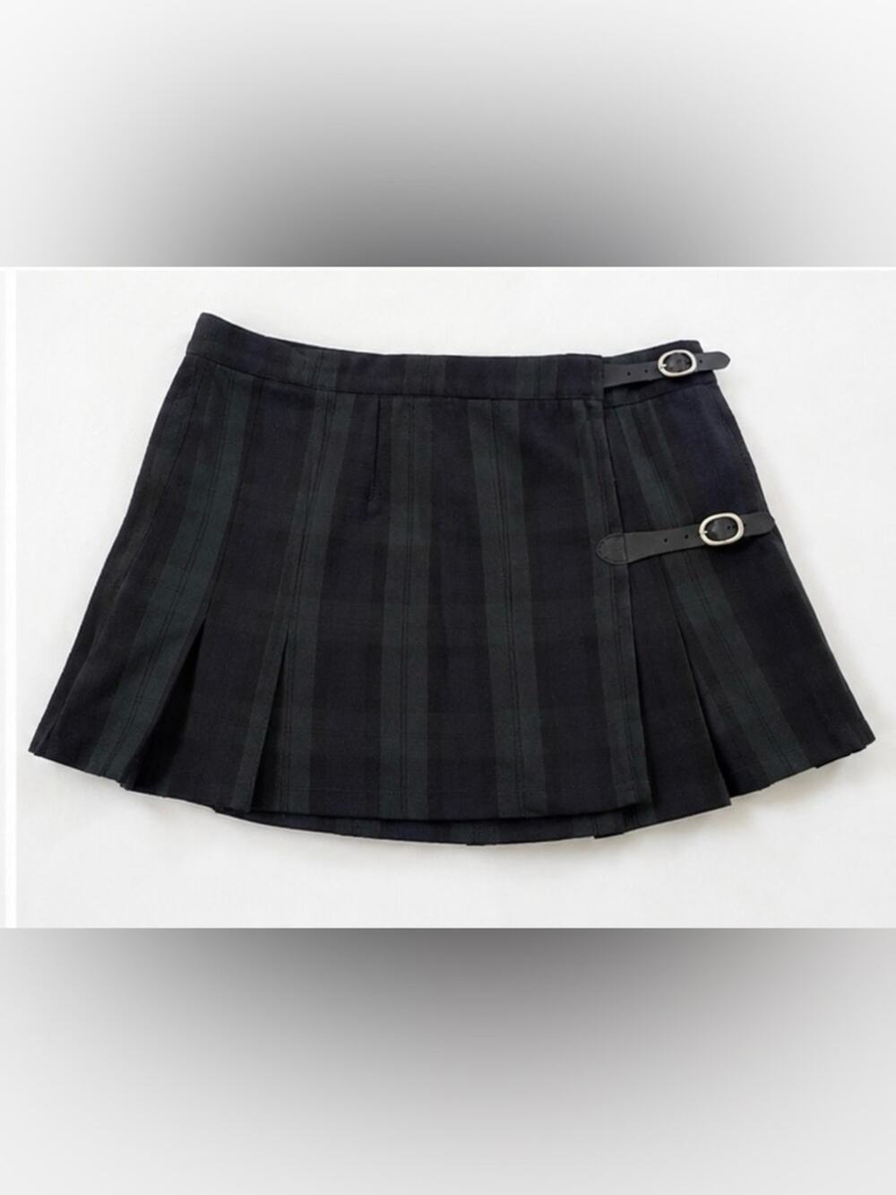 Brandy Melville Black Plaid Pleated Mini Skirt Buckle Wrap One Size Preppy